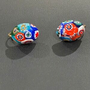 Vintage Murano Glass Millefiori Clip On Earrings Italian Art Colorful
